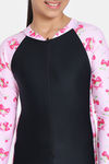 Zivame Girls Swim Colour-Block Swimsuit - Hot Floral Pink — thumbnail 5